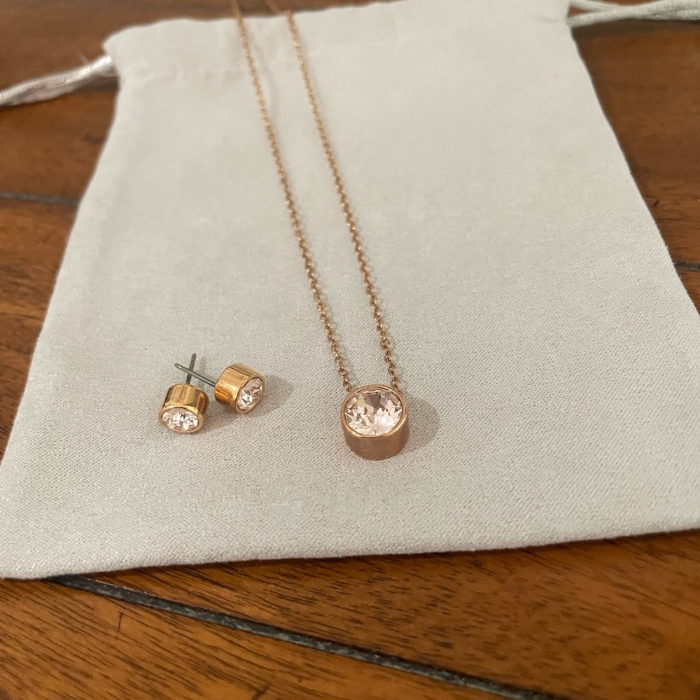 Swarovski rose crystal pendant and earring set